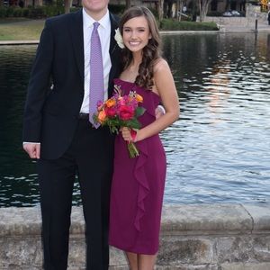 Likely Budgundy/ magenta ruffle midi dress